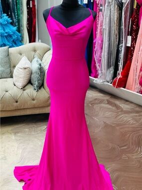 Elegant Fuchsia Cowl Neck Spaghetti Strap Prom Gown